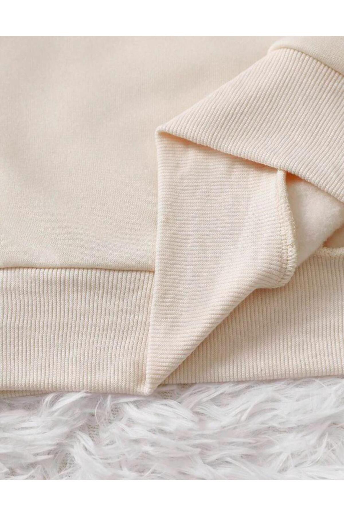 C'EST LA VIE Baskılı Bisiklet Yaka Sweatshirt