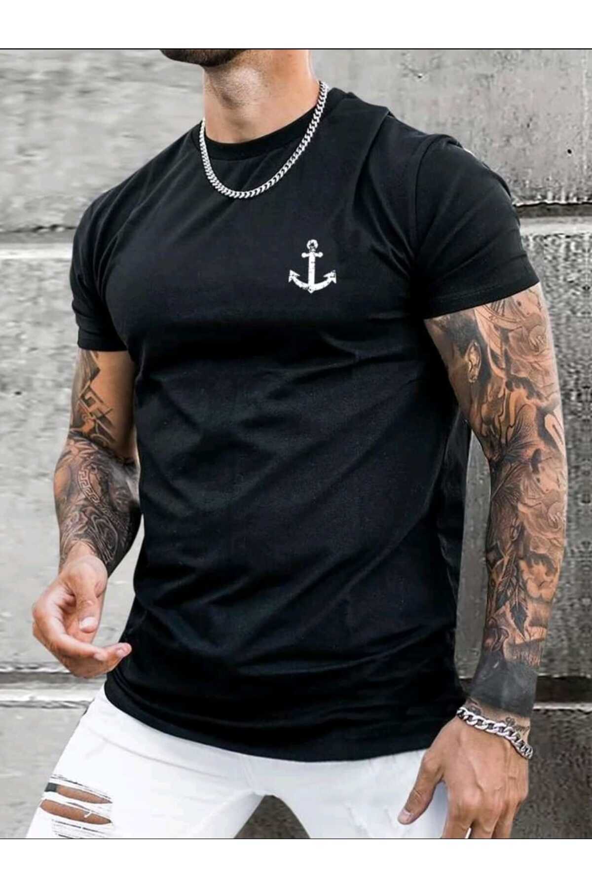 Çapa Baskılı Erkek Yazlık T-shirt