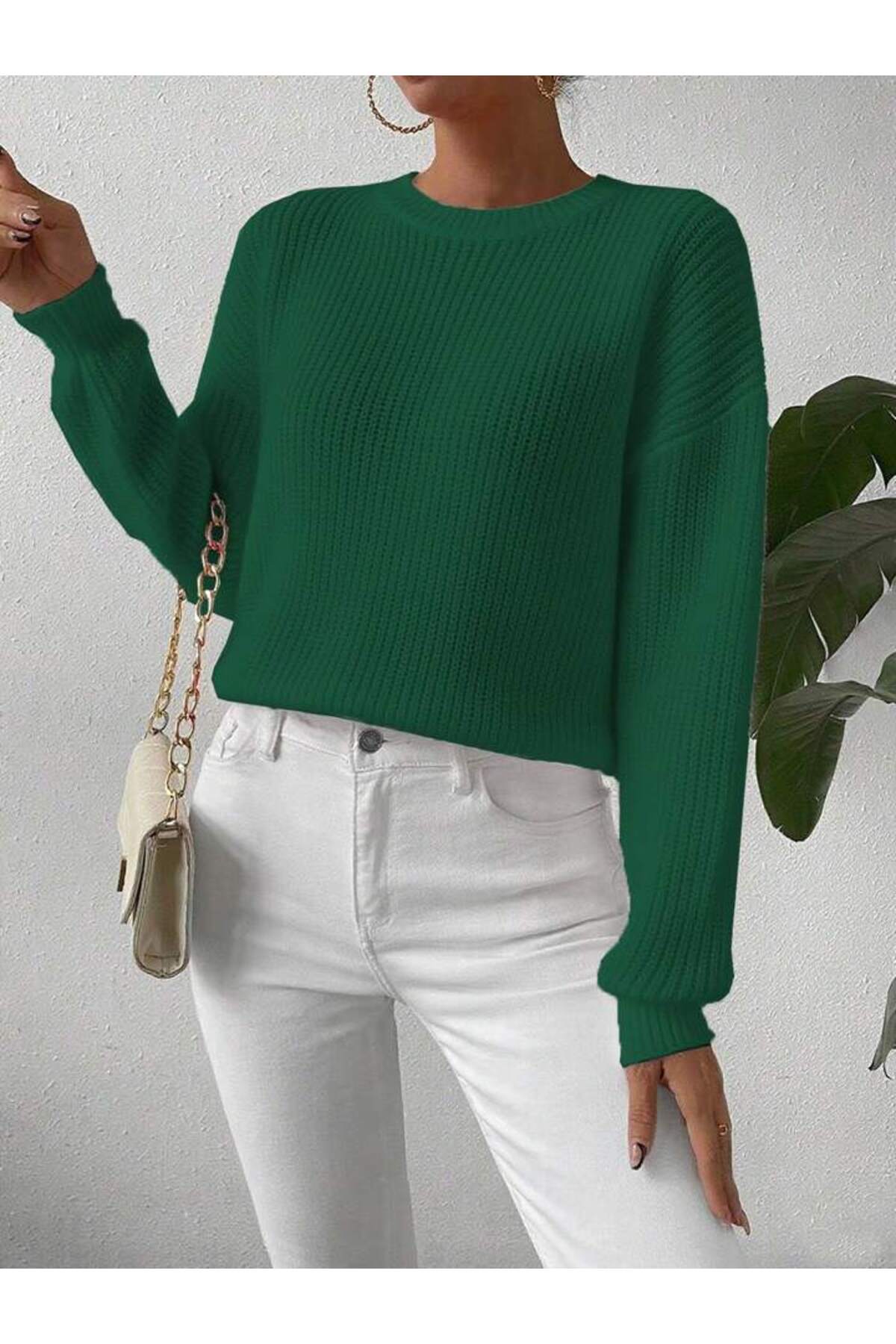 TRİKO Örme Oversize Bisiklet Yaka Kazak BTK