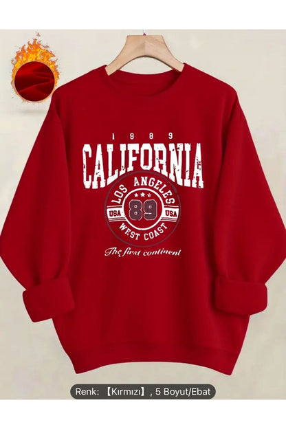 CALIFORNIA BASKILI BİSİKLET YAKA SWEATSHİRT