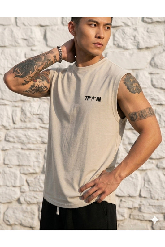 TRAIN Baskılı Sıfır Kol Erkek T-Shirt