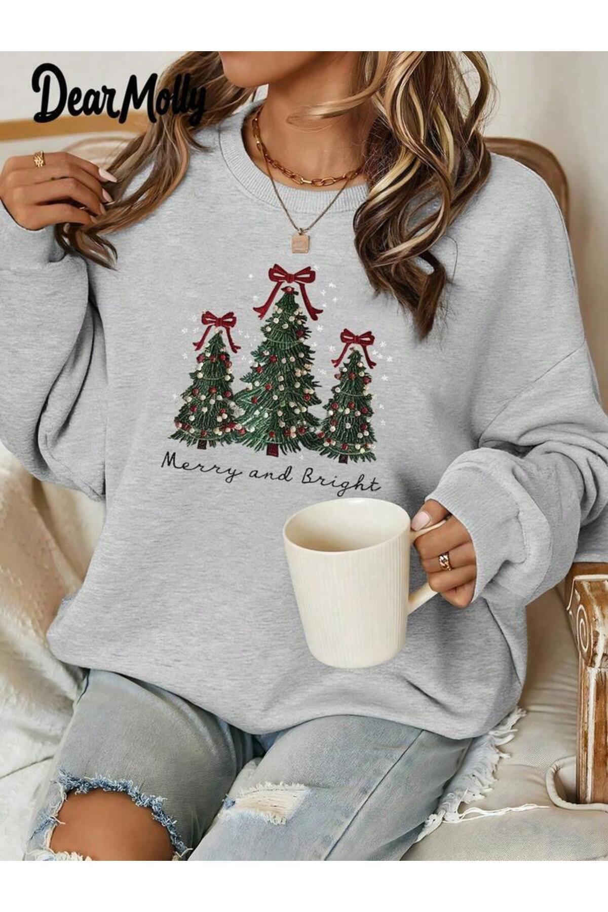 Yılbaşı Çam Ağacı Baskılı Sweatshirt