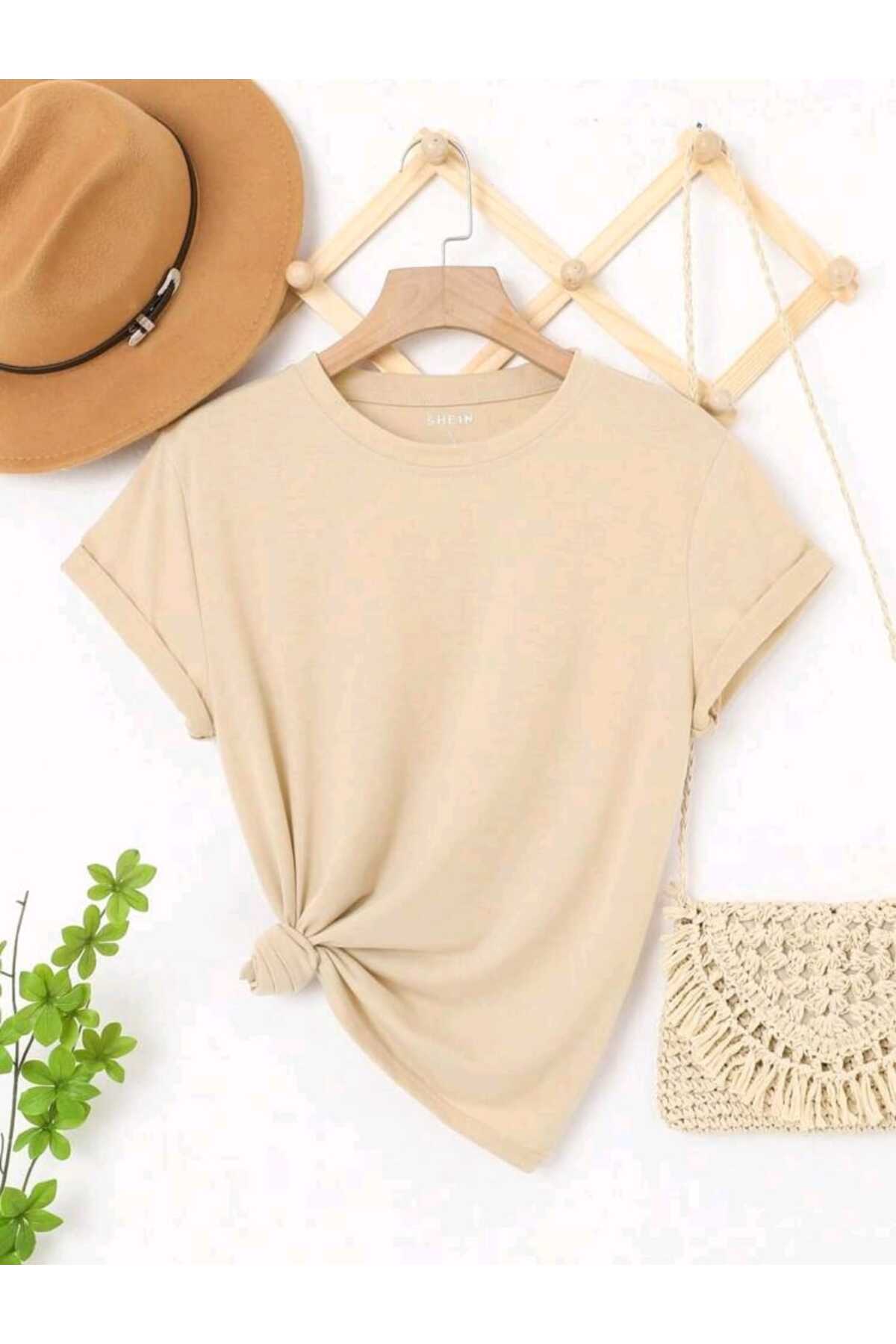 Düz Baskısız Basic Yazlık Kadın Tshirt