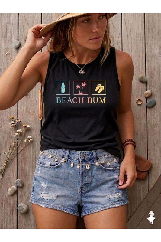 BEACH BUM Baskılı Kadın (Omuzu Açık) Slim Fit Askılı Tshirt