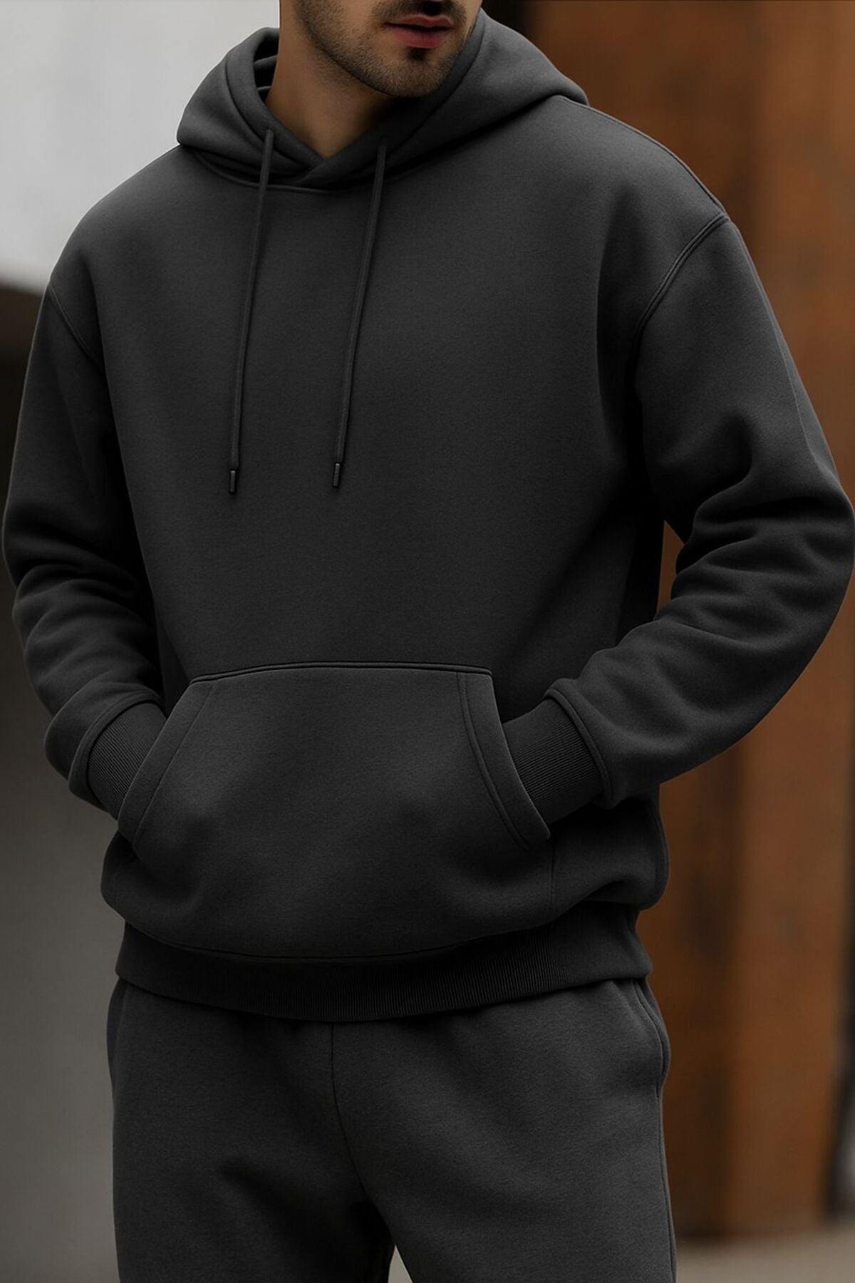 ERKEK KAPÜŞONLU DÜZ BASKISIZ SWEATSHİRT
