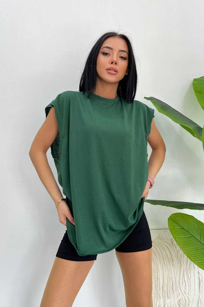 Düz Giy Çık Kadın Kolsuz Sıfır Kol Trend T-Shirt