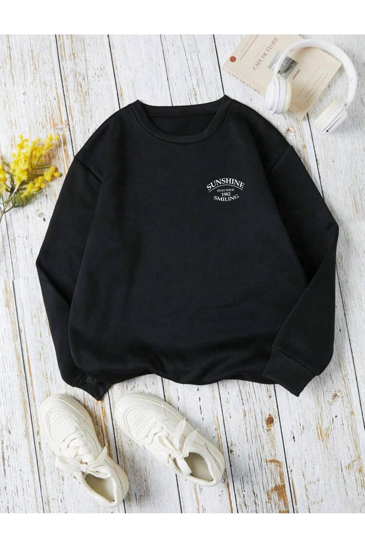 Sweatshirt Sunshine Baskılı Bisiklet Yaka