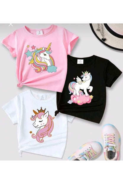 3'lü Paket Unicornlar Baskılı Çocuk Pamuklu Tshirt