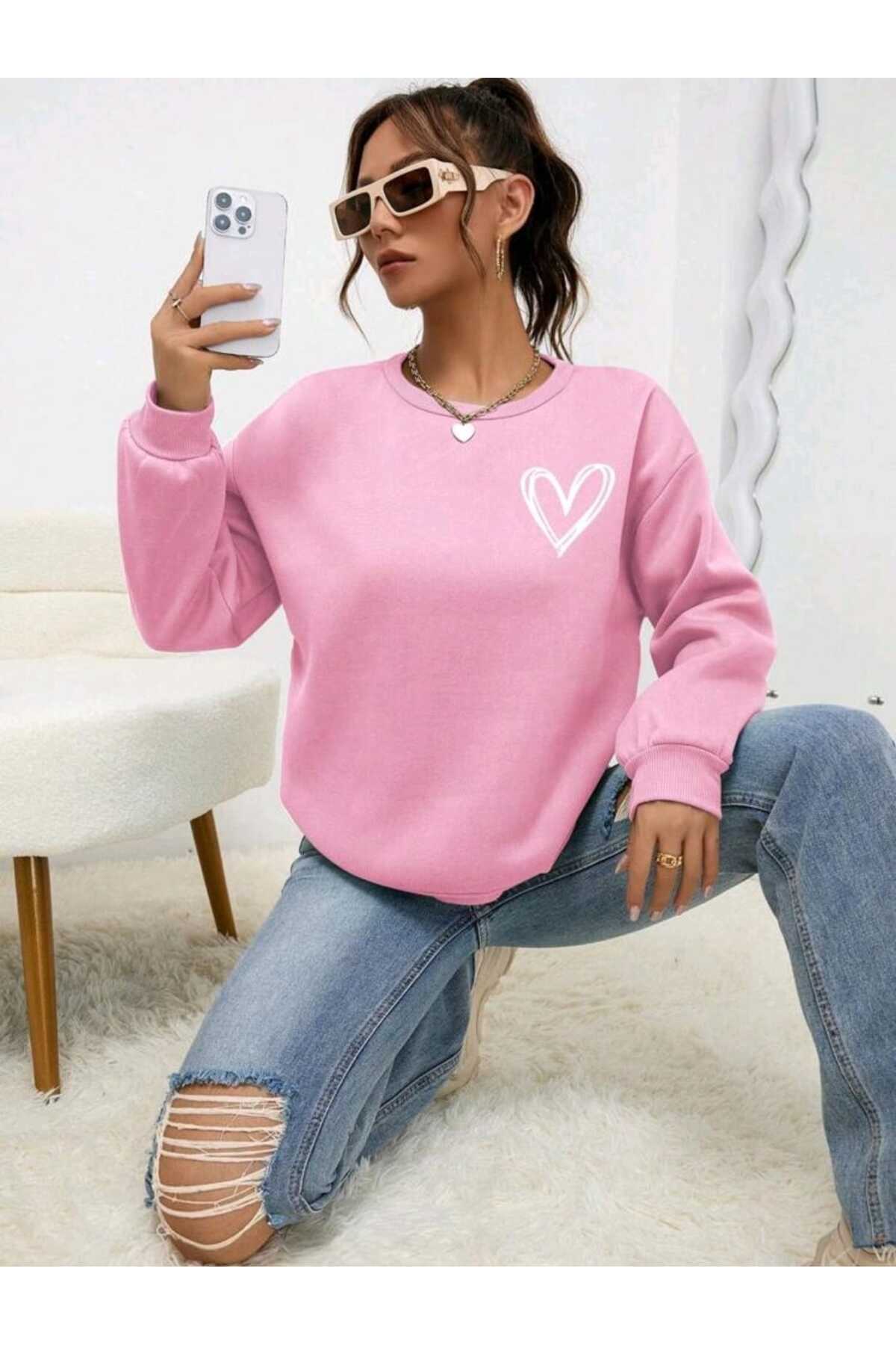 KALP Baskılı Bisiklet Yaka Sweatshirt ( SOFT ) Geniş Kalıp ( Oversize )
