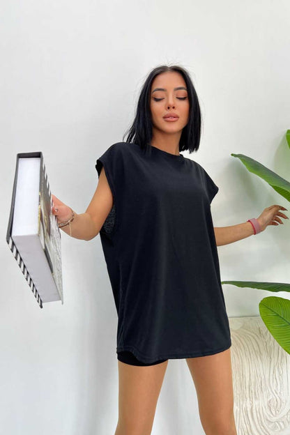 Düz Giy Çık Kadın Kolsuz Sıfır Kol Trend T-Shirt