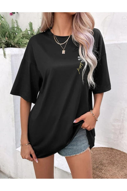Papatya Baskılı Yazlık Pamuklu Kumaş Oversize Kalıp Tshirt