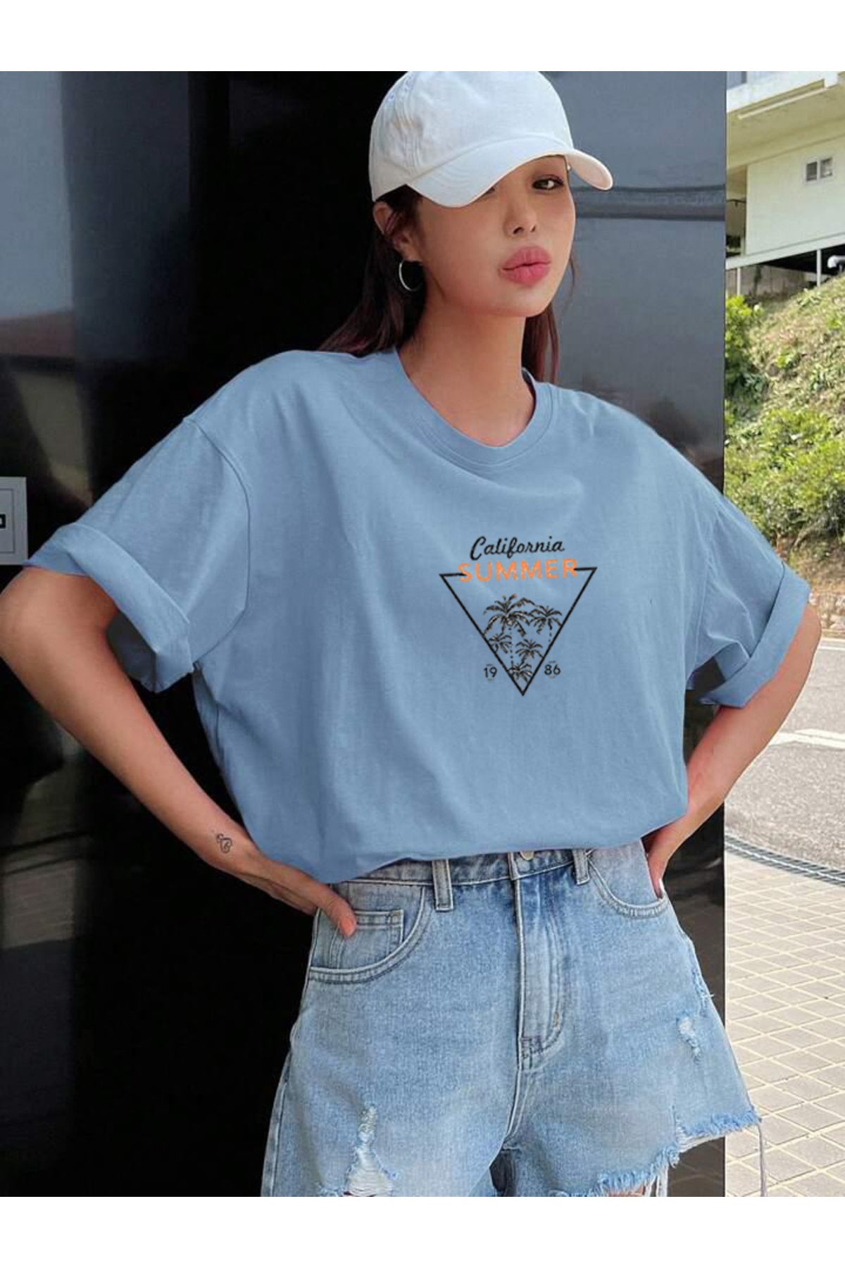 CALIFORNIA SUMMER Baskılı Pamuklu Kısa Kol (Oversize) Tshirt