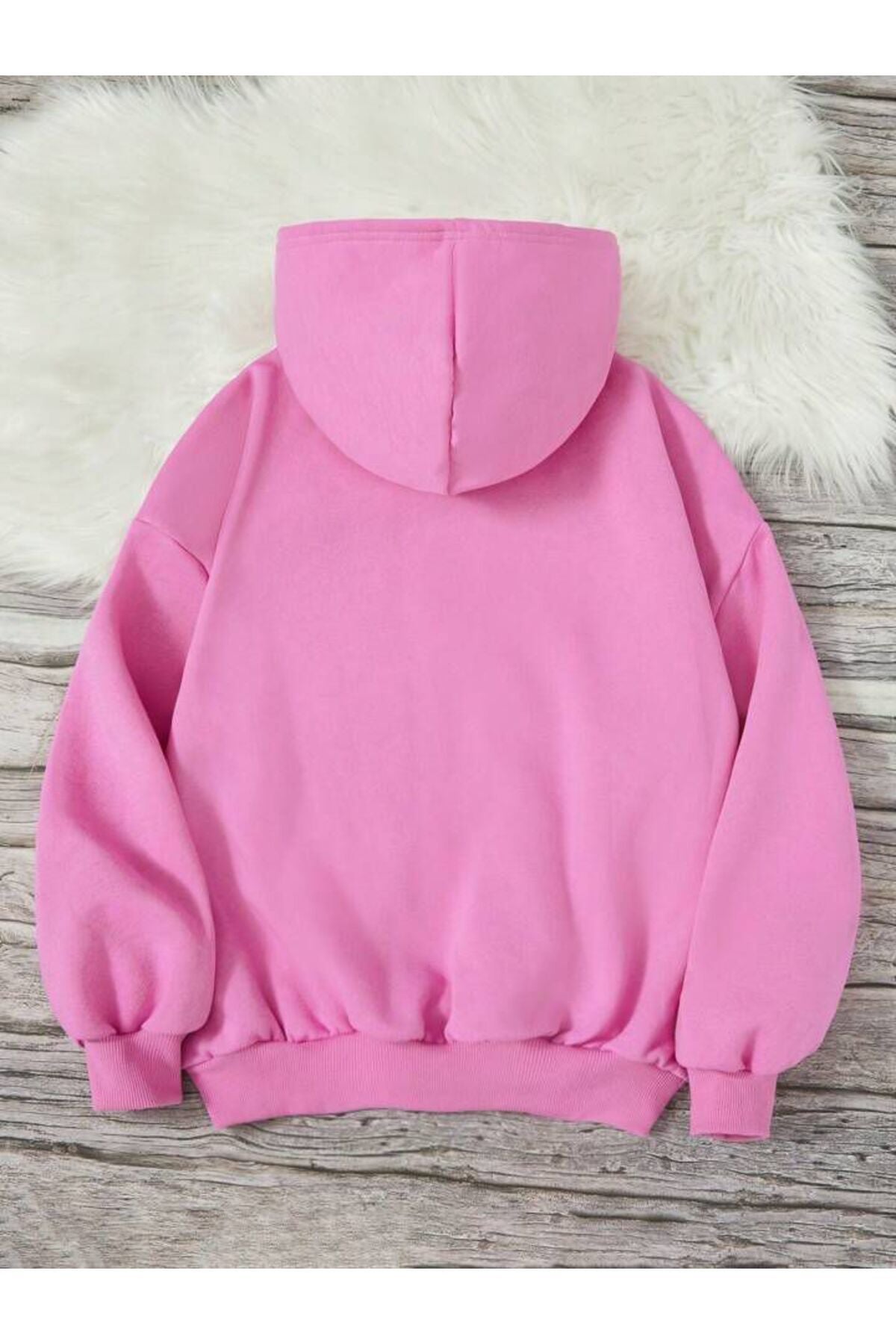 Cep Çiçek Baskılı Kapşonlu Sweatshirt Oversize Geniş Kalıp