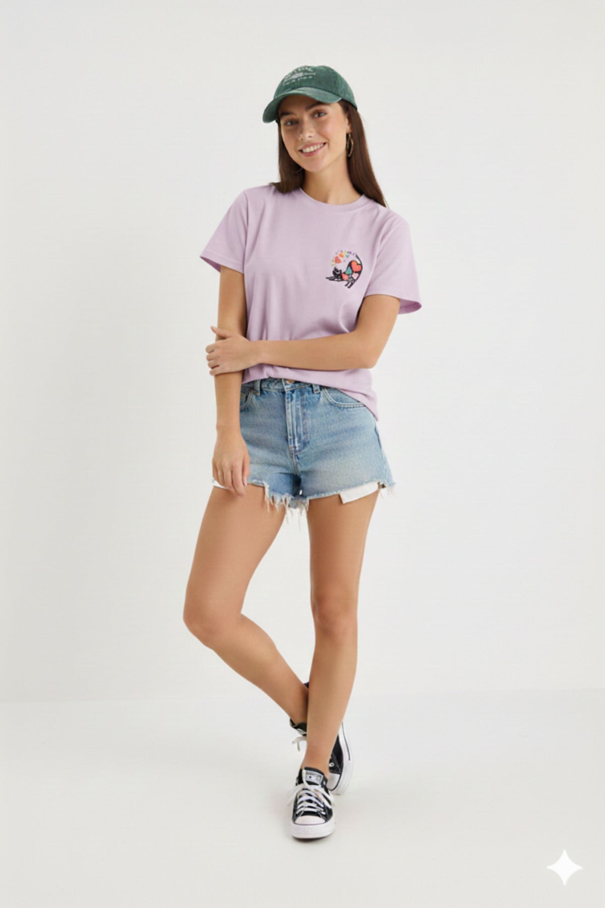 Kalpler ve Kedi Kadın Pamuklu Regular kalıp T-Shirt