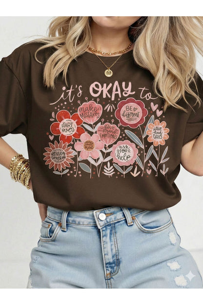 it's Okay To Çiçekler Kısa Kollu Pamuklu Tshirt