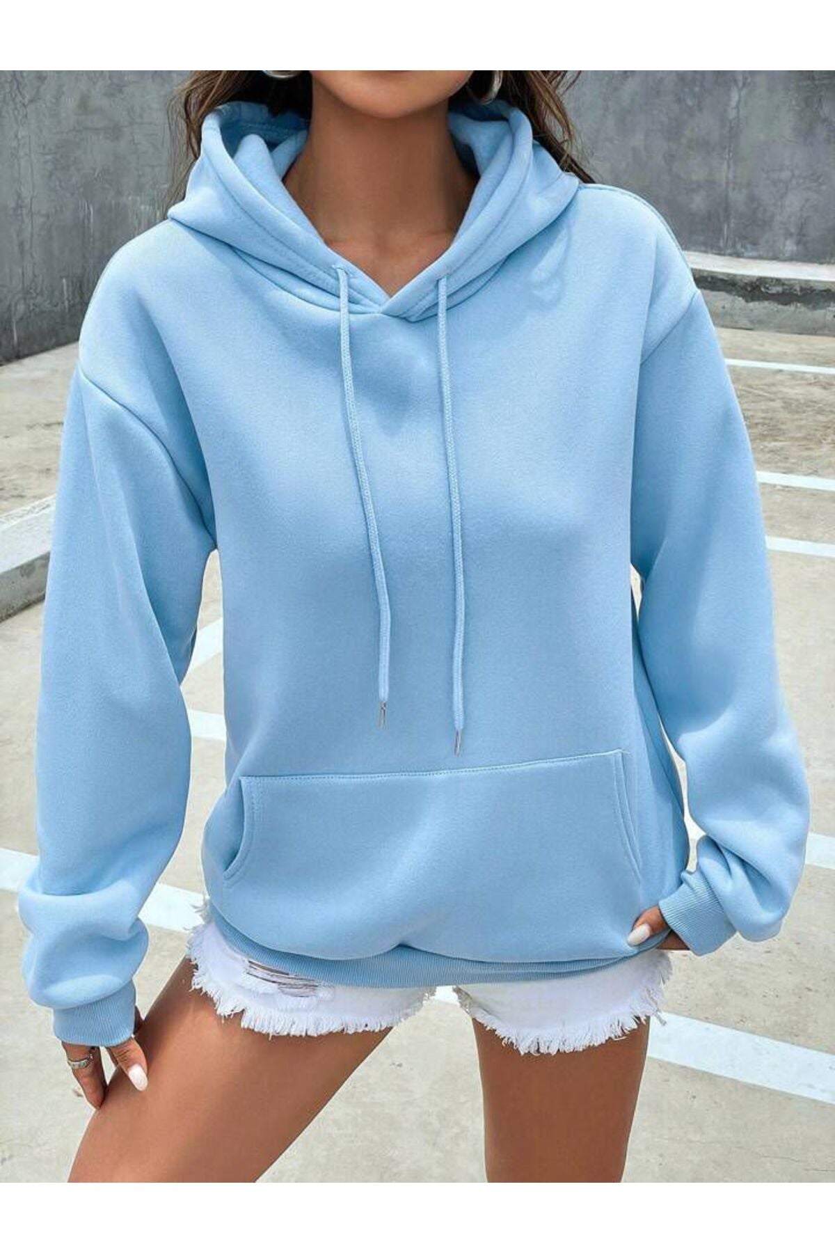 DÜZ KAPÜŞONLU OVERSİZE SWEATSHİRT