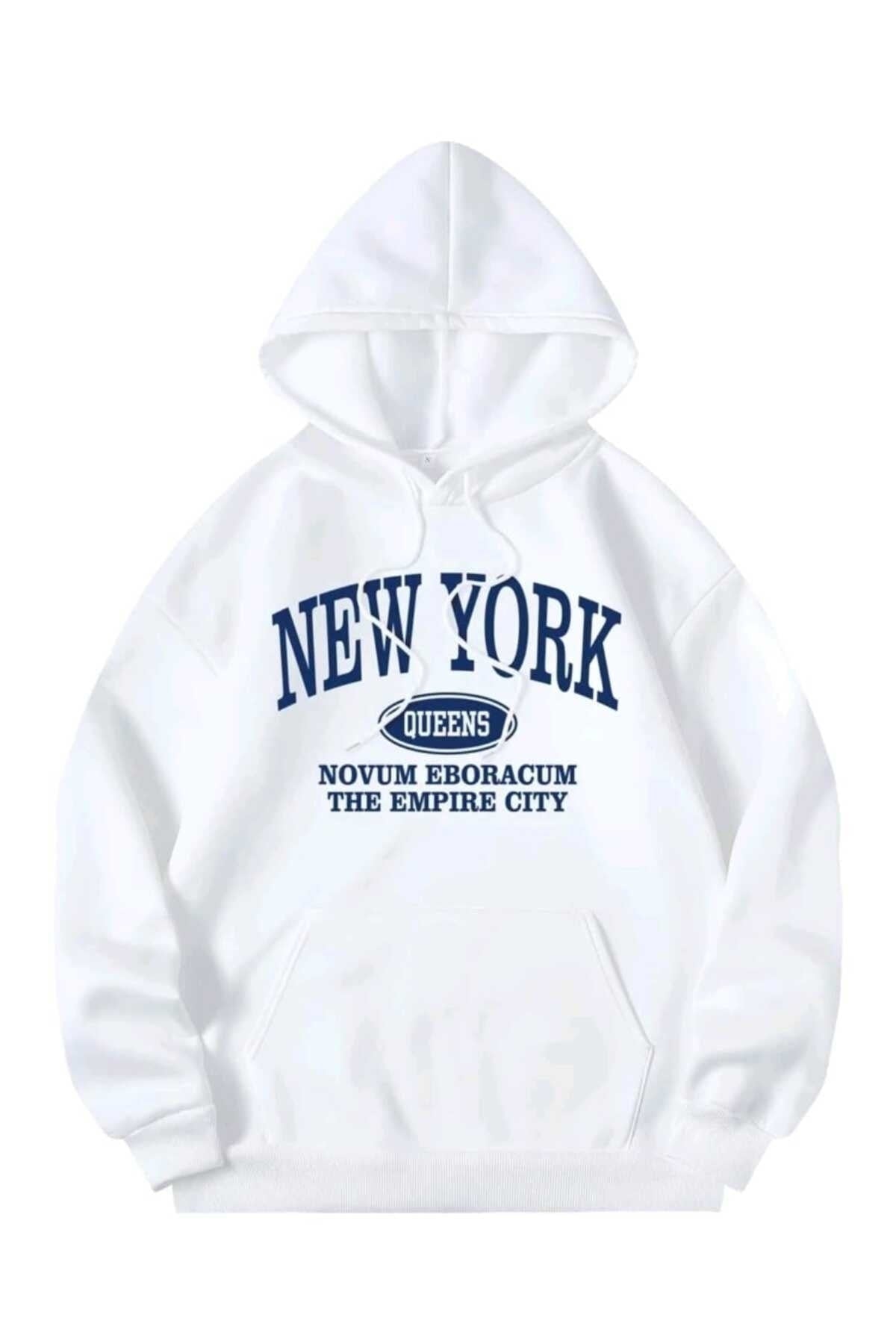 New York Queens Sweatshirt Hoodie Kapşonlu Pamuk Oversize