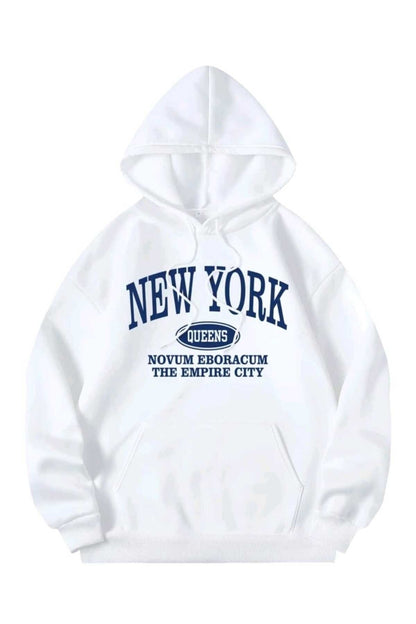 New York Queens Sweatshirt Hoodie Kapşonlu Pamuk Oversize