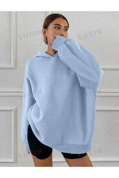 Kapüşonlu Düz Baskısız Giy Çık Oversize Kalıp Sweatshirt