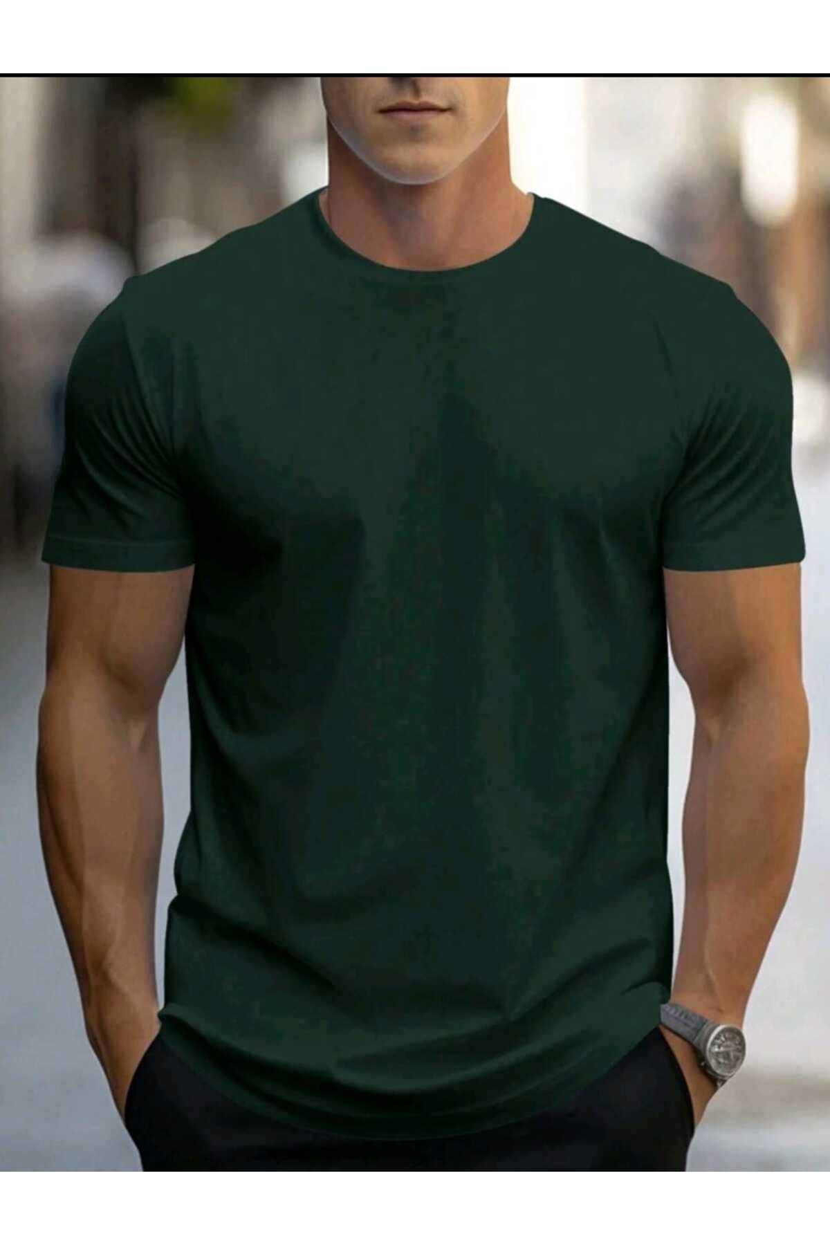 Erkek yazlık pamuklu Basic T-shirt Düz Model