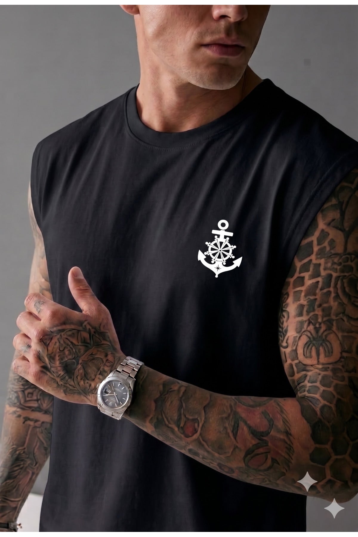 GEMİ ÇAPASI Baskılı Erkek (Sıfır Kol) Sporcu Kolsuz Atlet Tshirt