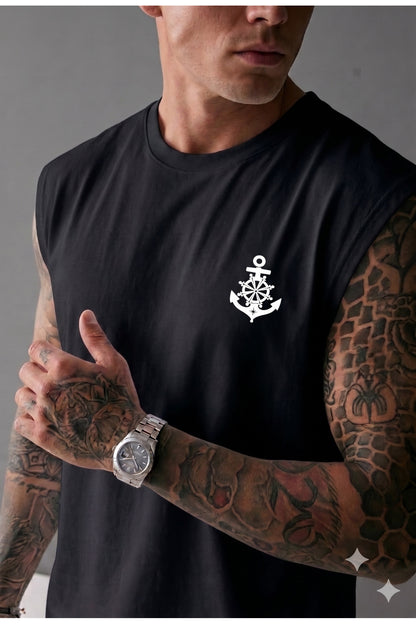 GEMİ ÇAPASI Baskılı Erkek (Sıfır Kol) Sporcu Kolsuz Atlet Tshirt