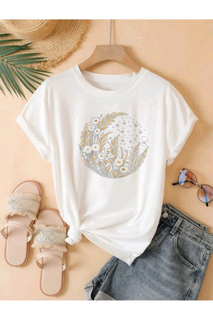 Ay Yıldız Papatya Baskılı UNISEX YAZLIK Pamuklu Kısa Kol Tshirt