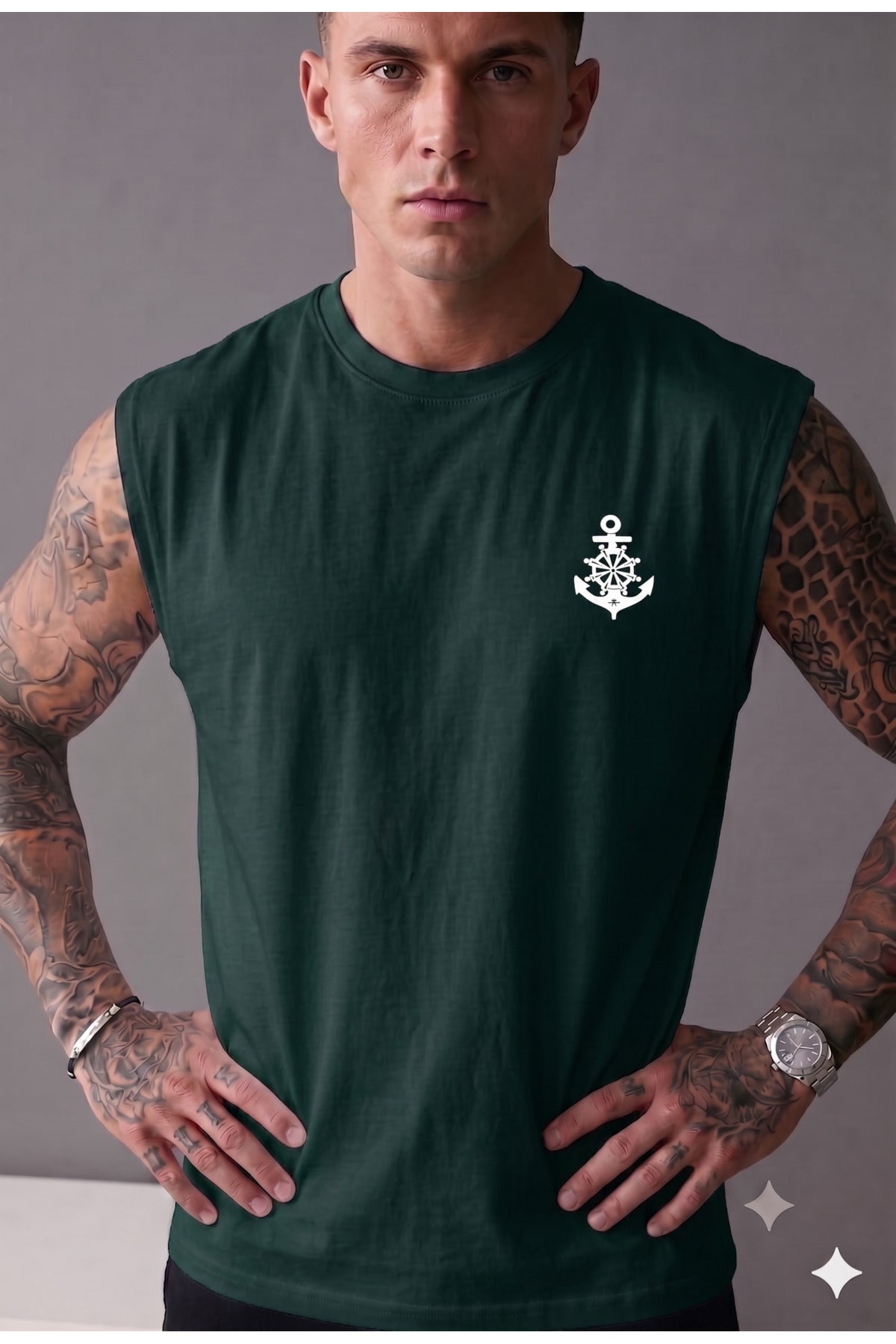 GEMİ ÇAPASI Baskılı Erkek (Sıfır Kol) Sporcu Kolsuz Atlet Tshirt