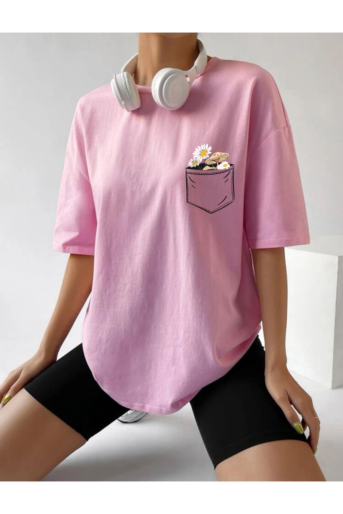 Çiçek Baskılı Unisex Oversize Tshirt