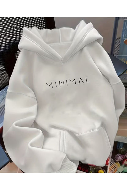 MİNİMAL BASKILI KAPÜŞONLU SWEATSHİRT