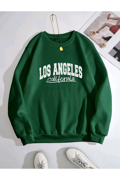 LOS ANGELES CALİFORNİA NEW Oversize Kalıp Bisiklet Yaka Sweatshirt