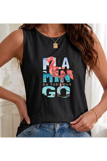 1990 Flamingo Baskılı ( Omuzu Açık ) Kadın Askılı Atlet T-shirt