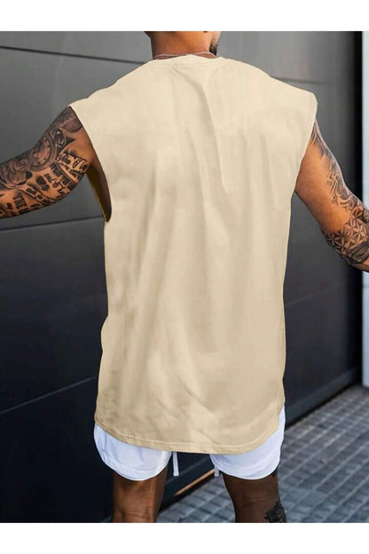 Sıfır Kol GYM Baskılı Pamuklu Spor Tshirt