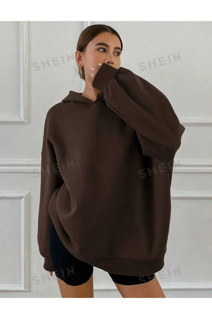 Kapüşonlu Düz Baskısız Giy Çık Oversize Kalıp Sweatshirt