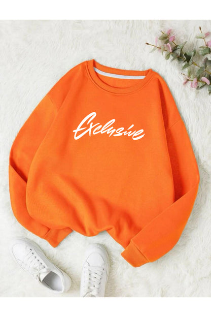 Exclusive Baskılı Oversize Bisiklet Yaka Sweatshirt