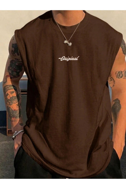 Original Kolsuz Atlet tshirt Erkek Sıfır Kol Baskısız Giyim Spor Giyim Oversize T-SHİRT