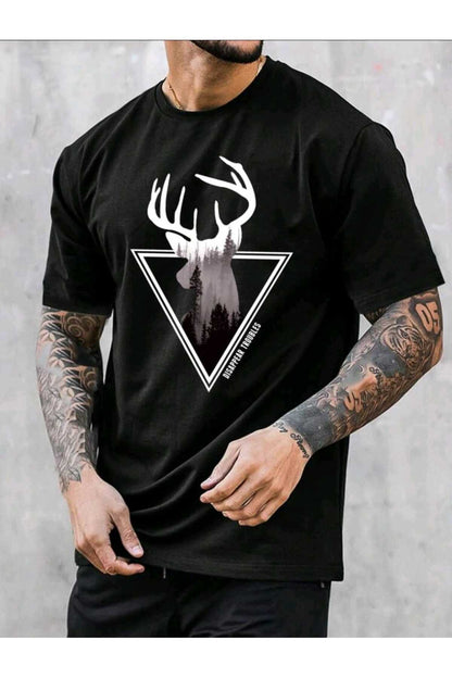 Geyik Baskılı Pamuklu Kısa Kol (Oversize) Tshirt