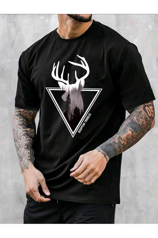 Geyik Baskılı Pamuklu Kısa Kol (Oversize) Tshirt