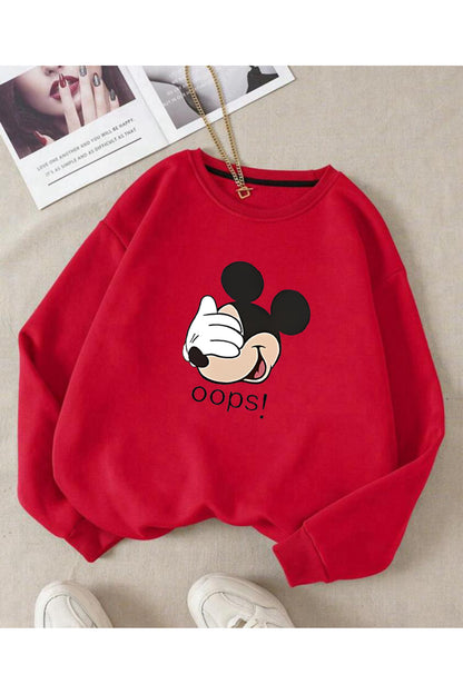 Oversize MICKY OOPS Bisiklet Yaka Sweatshirt