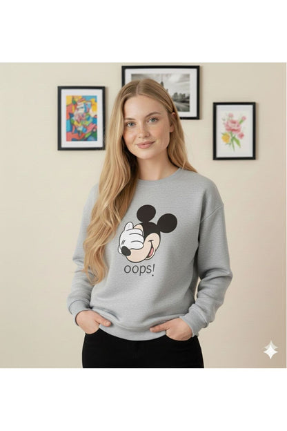 Oversize MICKY OOPS Bisiklet Yaka Sweatshirt