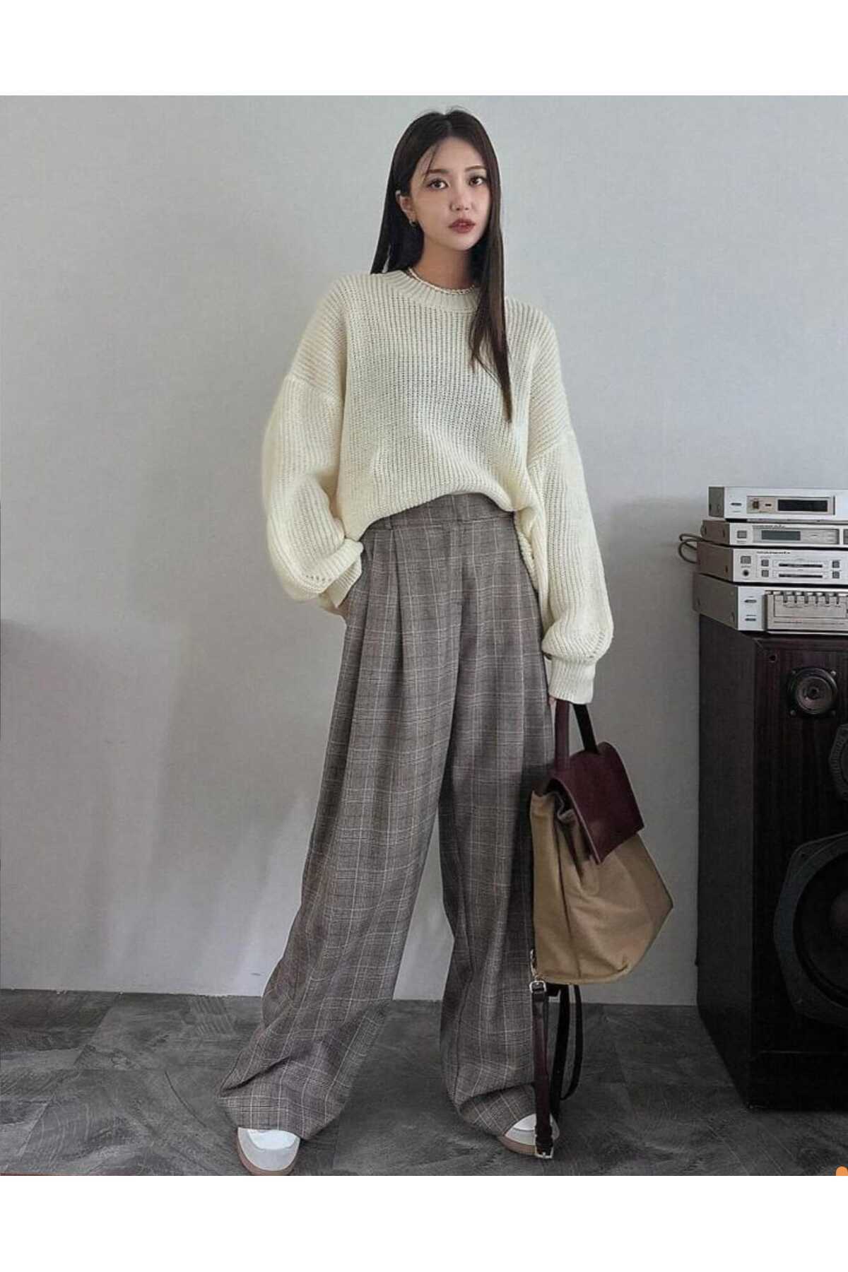TRİKO Örme Oversize Bisiklet Yaka Kazak