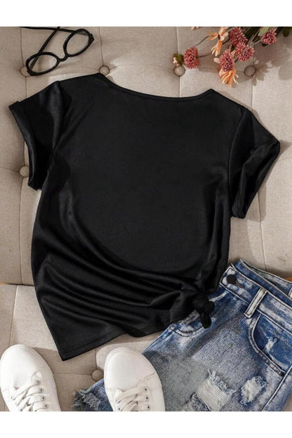 V Yaka Basic Çiçek Baskılı Pamuklu Tshirt (NORMAL KALIP)