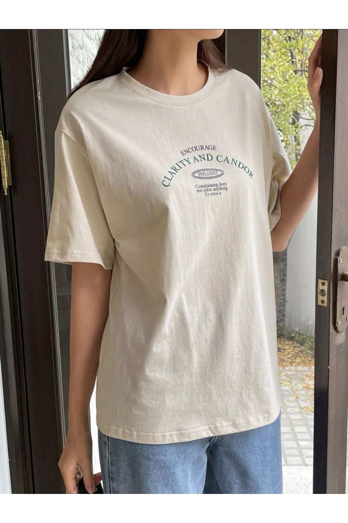 CLARITY Baskılı Oversize Pamuklu Tshirt