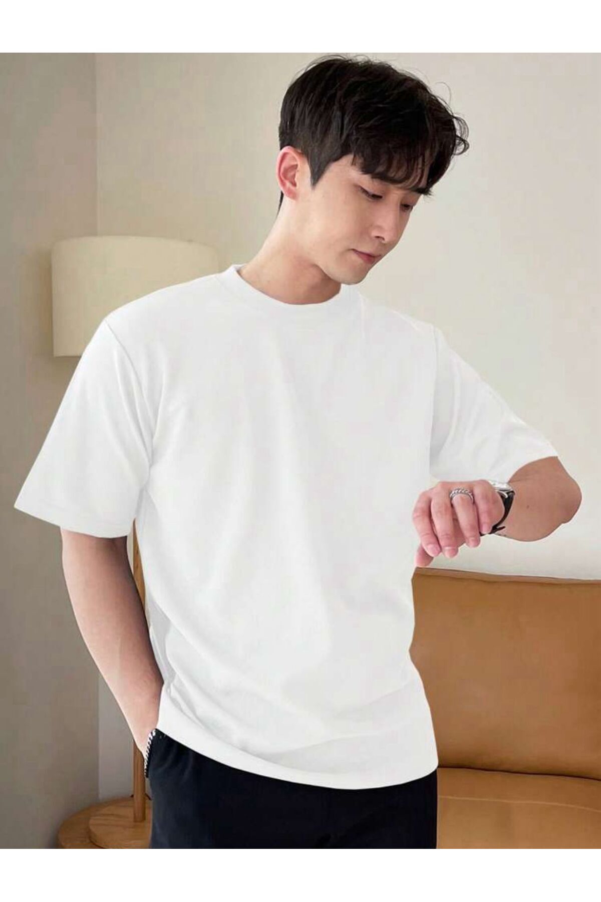 Unisex Pamuk Siyah Bisiklet Yaka Oversize Boyfriend T-shirt