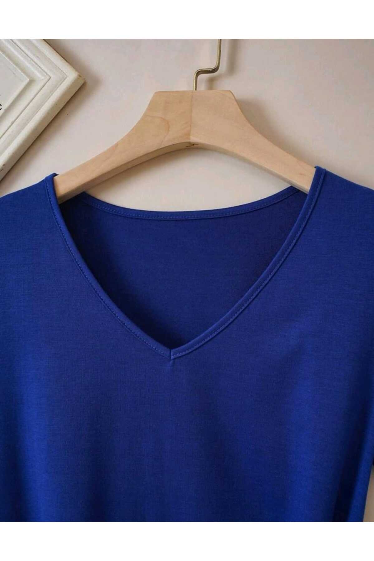 Kadın Yazlık V Yaka Tshirt Regular Fit Kalıp Düz Basic