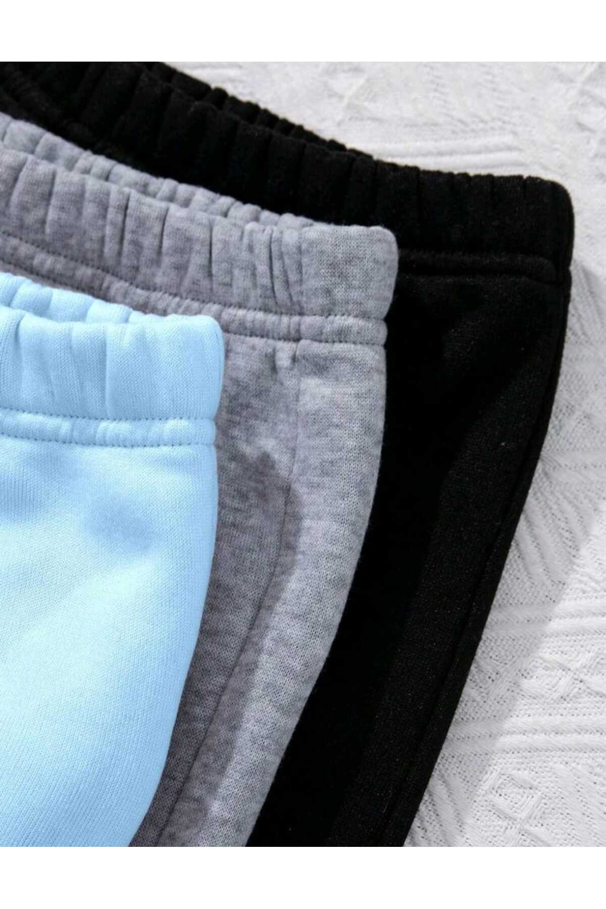 3 Adet Eşofman Altı Paçası Lastikli Şardonlu Kışlık Mix