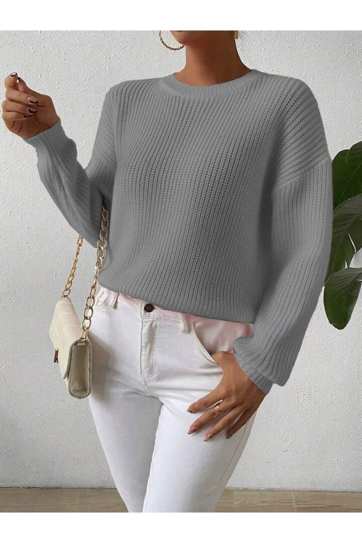 TRİKO Örme Oversize Bisiklet Yaka Kazak BTK