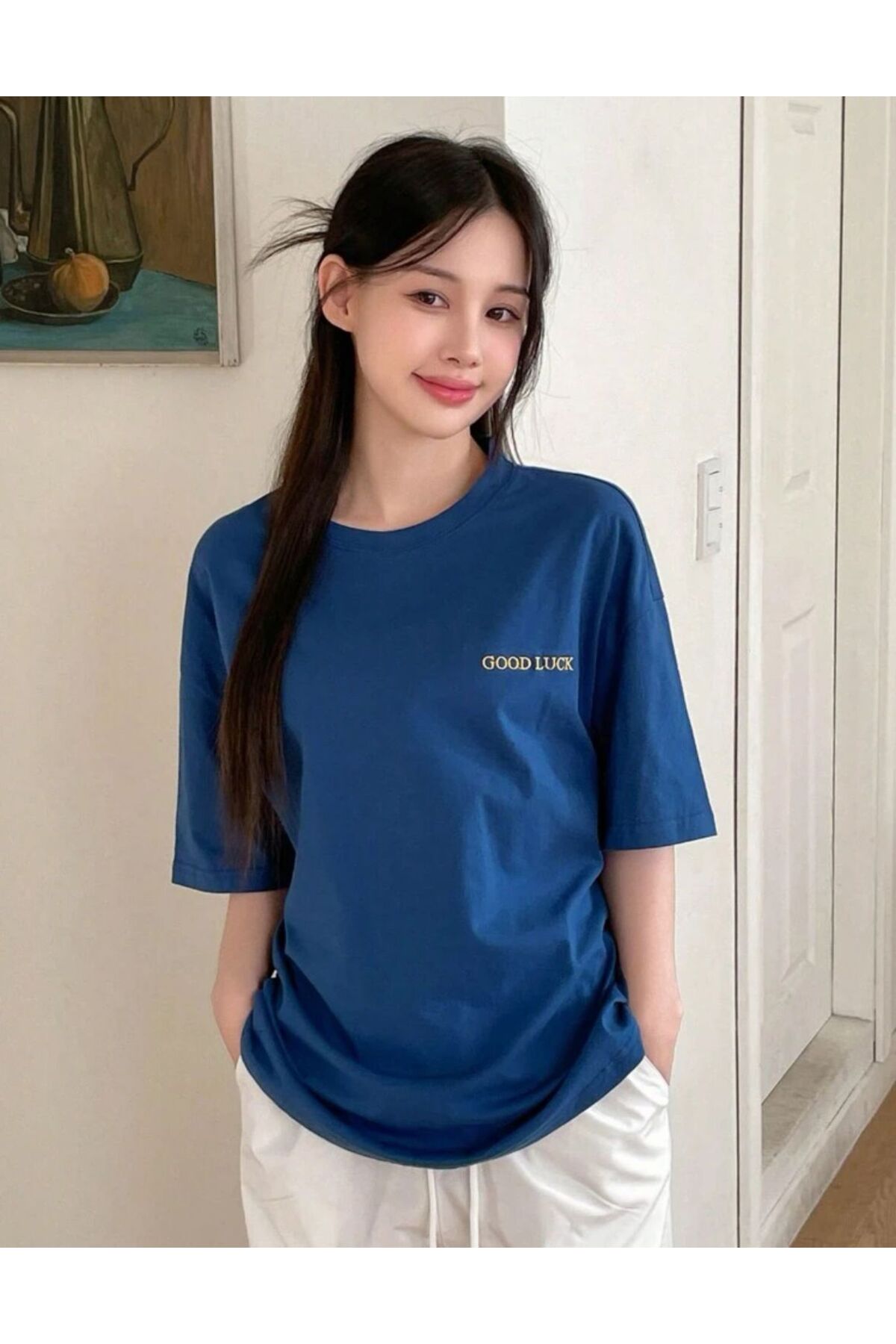 GOOD LUCK Baskılı Pamuklu Kısa Kol (Oversize) Tshirt