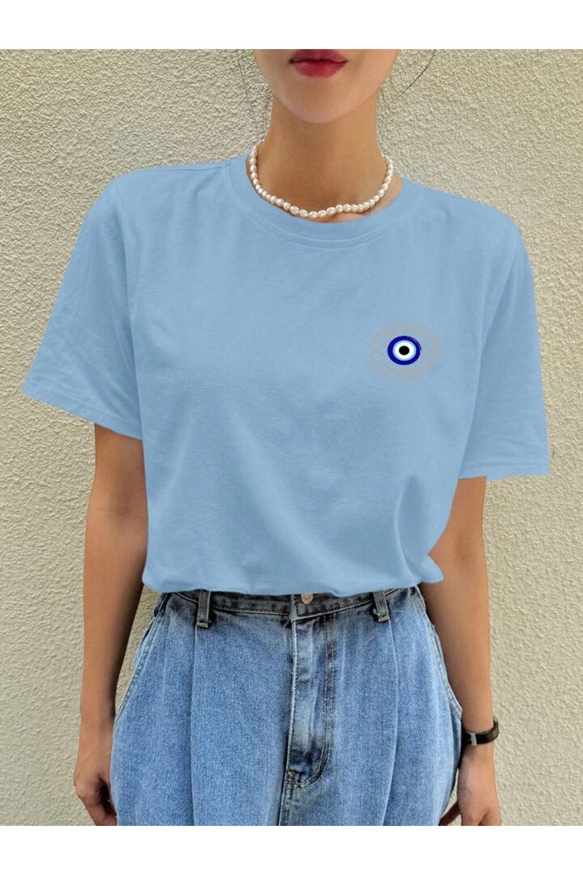 NAZAR BONCUĞU ve GÖZ Baskılı Pamuklu Kısa Kol (Oversize) Tshirt