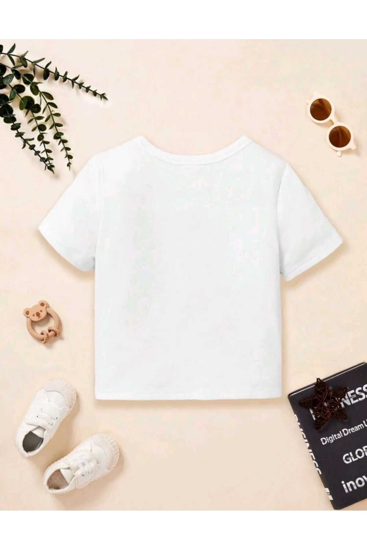 Çocuk SPACE TRAVEL Baskılı Bisiklet Yaka Pamuklu T-shirt